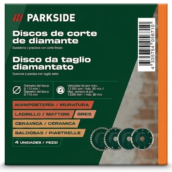 Набір алмазних відрізних дисків Parkside DTSSV4 для різання матеріалів 115 мм 4 шт Green (3_08284) 3_08284 фото