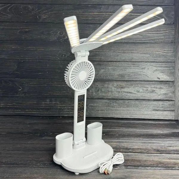 Настольная аккумуляторная LED лампа RIAS R-513 с вентилятором и дисплеем White (3_08102) 3_08102 фото