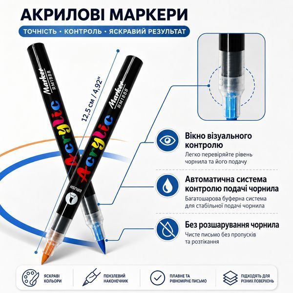 Набір акрилових маркерів Acrylic DMX-2025A-24 з кистьовим наконечником 24 шт (3_08408) 3_08408 фото