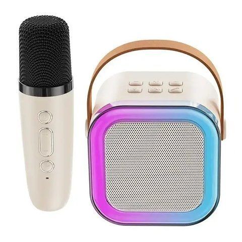 Портативная Bluetooth колонка RIAS K12 караоке + беспроводной микрофон 5W Beige (3_05526) 3_05526 фото