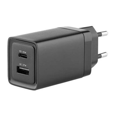 Мережевий зарядний пристрій Glasscove TC-092CA 3A 45W USB+Type-C з кабелем Black (3_03275) 3_03275 фото