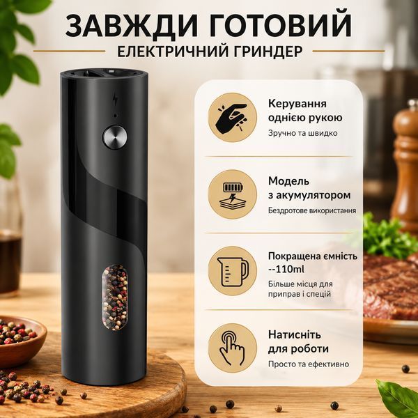 Набір електричних млинків RIAS SP-110 з зарядною базою 110 мл 2 шт Black (3_08658) 3_08658 фото