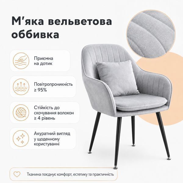 Набор стульев RIAS DSF-684 с вельветовой обивкой и металлическими ножками 2 шт Light Grey (3_08609) 3_08609 фото