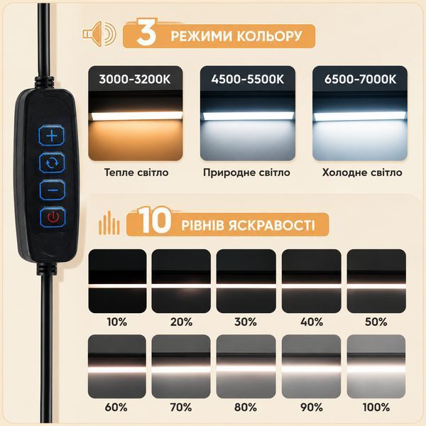 Настольная светодиодная лампа RIAS CS-TD01 с зажимом 10W Black (3_08423) 3_08423 фото
