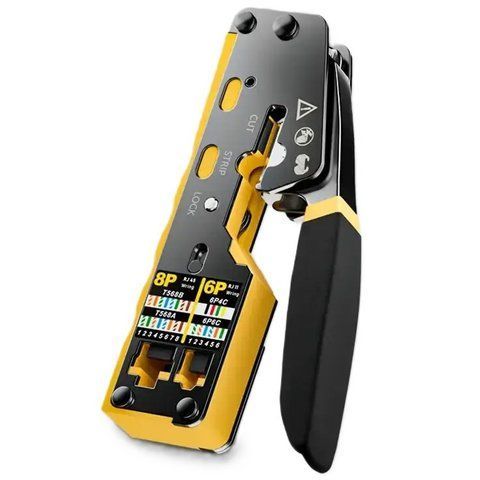 Кримпер RIAS 6088 багатофункціональний для Ethernet-кабелів Pass Through Black-Yellow (3_08424) 3_08424 фото