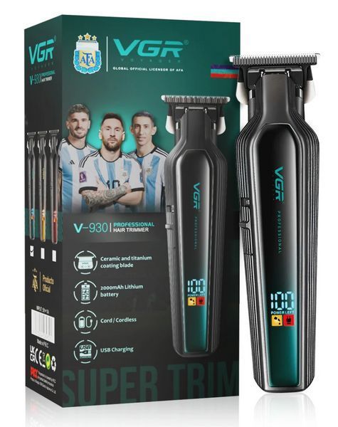 Тример акумуляторний для бороди та вусів VGR V-930 з підсвіткою дисплея 2000mAh Black (7_03247) 7_03247 фото