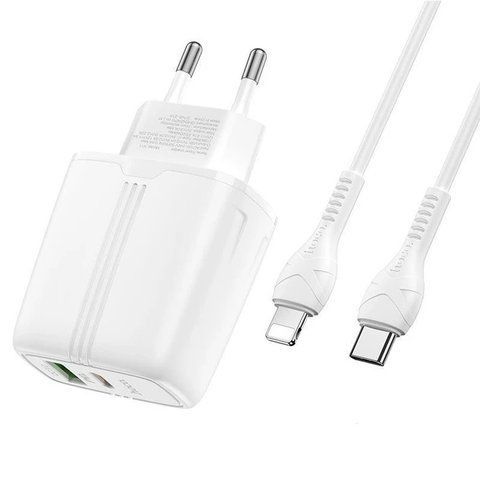 Сетевоe зарядное устройство Hoco N11 QC3.0 20W USB+Type-C с кабелем Lightning White (7_02672) 7_02672 фото