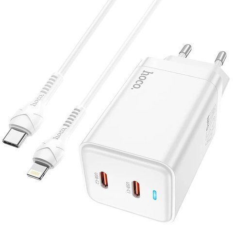 Сетевоe зарядное устройство Hoco N23 45W 2xType-C с кабелем Lightning White (7_02673) 7_02673 фото