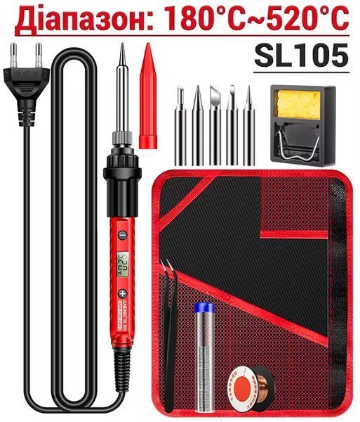 Электрический паяльник Aneng SL105 с регулировкой температуры 60W LCD Red (3_08205) 3_08205 фото