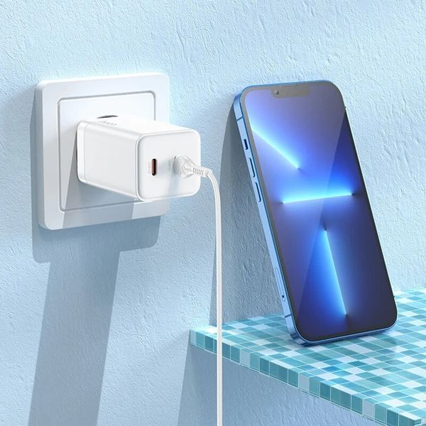 Сетевоe зарядное устройство Hoco N23 45W 2xType-C с кабелем Lightning White (7_02673) 7_02673 фото