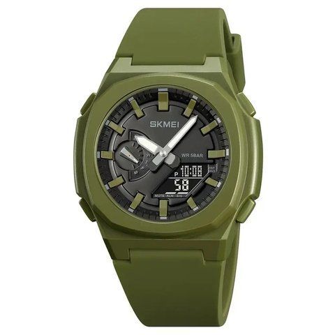 Наручний чоловічий годинник Skmei 2091AGBK з підсвічуванням 5 АТМ Green-Black (7_02570) 7_02570 фото