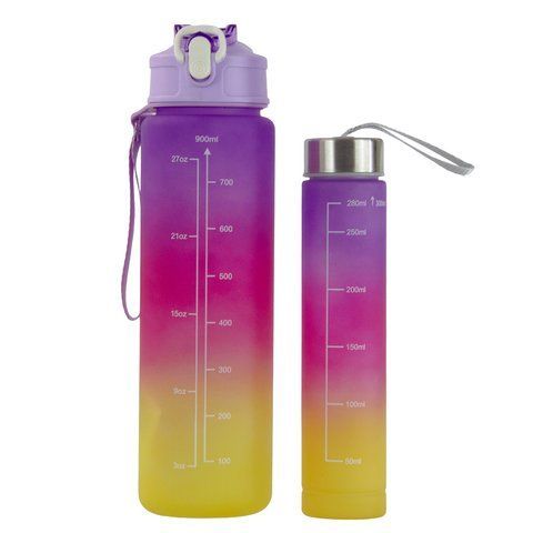 Набор спортивных бутылок 2 в 1 с разметкой 300ml/900ml Purple-Pink-Yellow (3_05588) 3_05588 фото