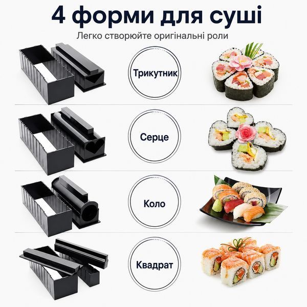 Набор для суши RIAS H01115 с формами для роллов 10 предметов Black (3_08595) 3_08595 фото