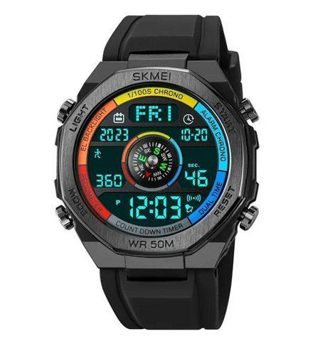 Наручний чоловічий годинник Skmei 2209CKBK з компасом та крокоміром 5 АТМ Black-Colorful (7_02588) 7_02588 фото