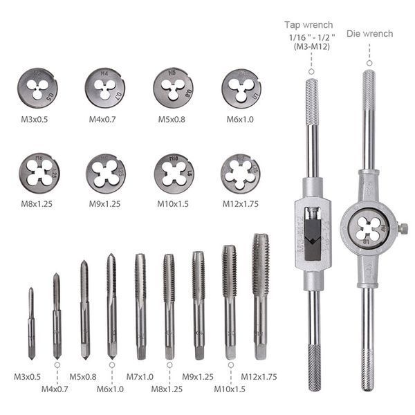 Набір інструментів Tap and Die Set M3-M12 для нарізання різьби 20 предметів (3_08395) 3_08395 фото
