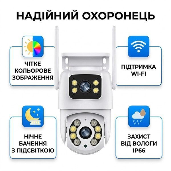 IP-камера видеонаблюдения RIAS Q13 (iCSee APP) Wi-Fi 2 объектива 3MP+3MP уличная поворотная White (3_08253) 3_08253 фото