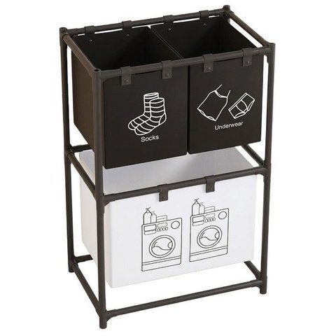 Корзина для белья двухуровневая RIAS YH6902-2 с 3 секциями 97x28x57 см White-Black (3_08396) 3_08396 фото