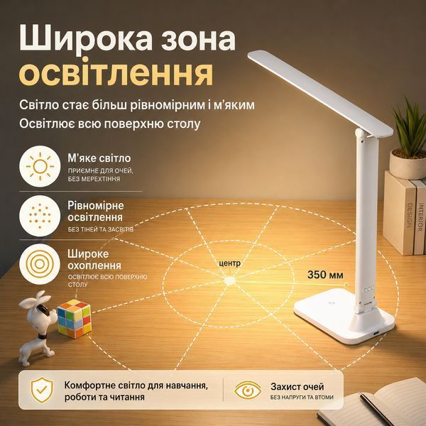 Настільна світлодіодна лампа RIAS PL-05 складна USB сенсорна з дисплеєм 7W White (3_08428) 3_08428 фото