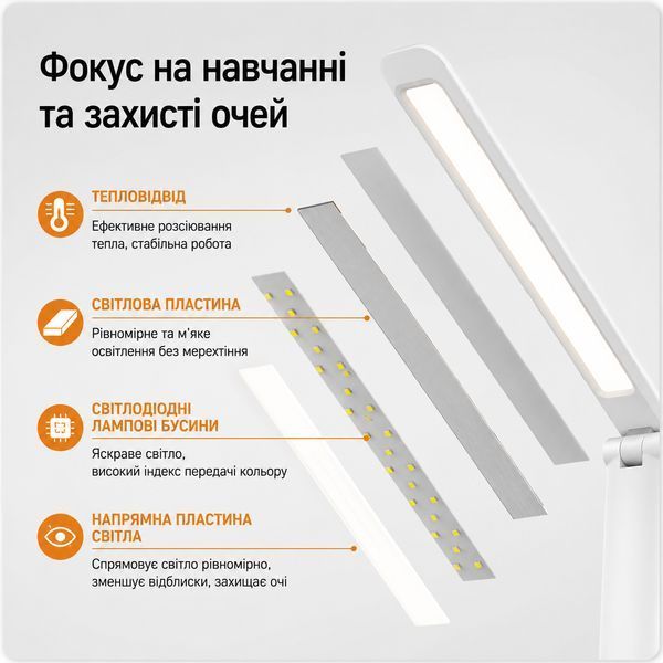 Настільна світлодіодна лампа RIAS PL-05 складна USB сенсорна з дисплеєм 7W White (3_08428) 3_08428 фото