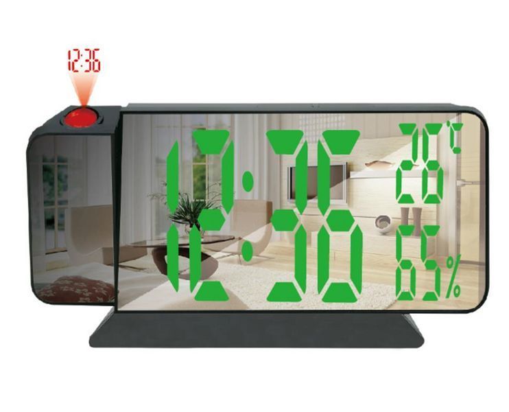 Годинник настільний електронний VST 900S-4 дзеркальний з проектором USB Green Light Black (7_02589) 7_02589 фото