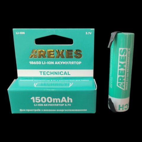 Акумулятор Arexes 18650 Li-ion 1500mAh 3.7V з контактами під пайку 1 шт White (7_03057) 7_03057 фото
