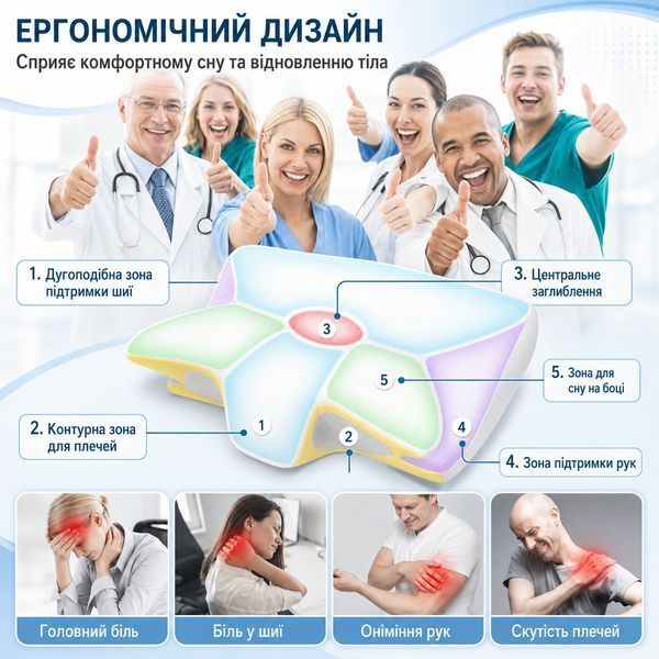 Эргономичная подушка для сна RIAS CPB-butterfly с поддержкой шеи 62x37x12 см White-Black (3_08615) 3_08615 фото
