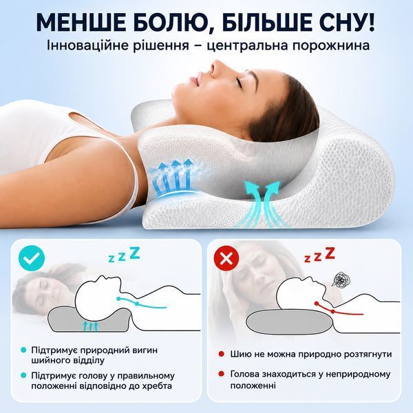 Эргономичная подушка для сна RIAS CPB-butterfly с поддержкой шеи 62x37x12 см White-Black (3_08615) 3_08615 фото