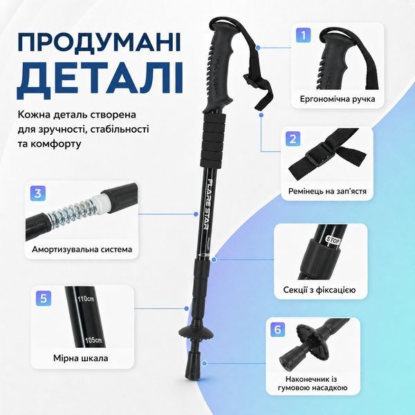 Треккинговая палка RIAS R-170 Antishock 51-110 см Black (3_08465) 3_08465 фото