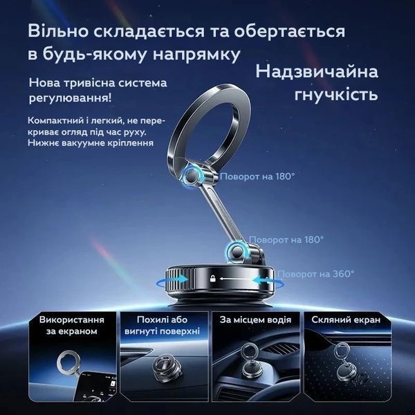 Автомобильный держатель для телефона RIAS K007 магнитный с вакуумной присоской Black (3_07678) 3_07678 фото