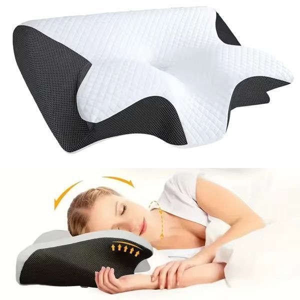 Эргономичная подушка для сна RIAS CPB-butterfly с поддержкой шеи 62x37x12 см White-Black (3_08615) 3_08615 фото