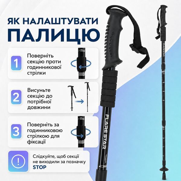 Треккинговая палка RIAS R-170 Antishock 51-110 см Black (3_08465) 3_08465 фото