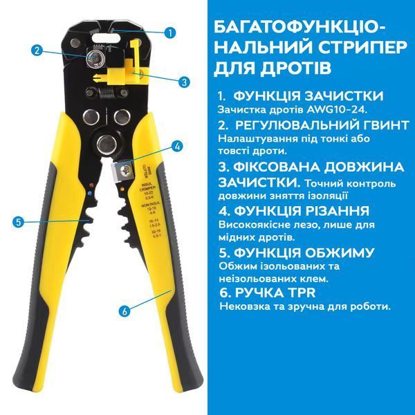 Многофункциональные плоскогубцы RIAS HRC-55-60 для зачистки, обжима и резки проводов 20.5 см Yellow (3_07951) 3_07951 фото