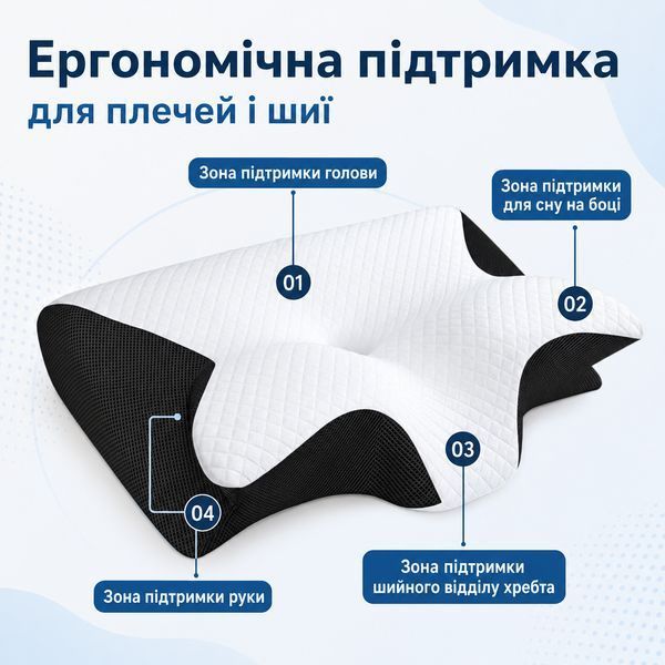 Эргономичная подушка для сна RIAS CPB-butterfly с поддержкой шеи 62x37x12 см White-Black (3_08615) 3_08615 фото