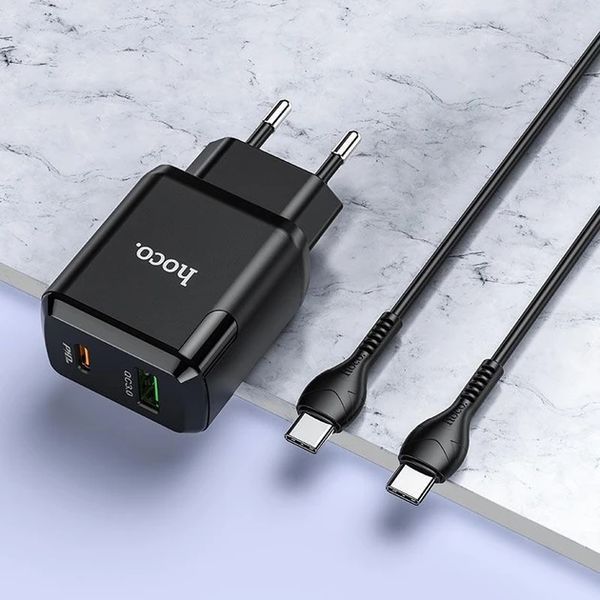 Сетевоe зарядное устройство Hoco N5 QC3.0 20W USB+Type-C с кабелем Type-C Black (7_02677) 7_02677 фото