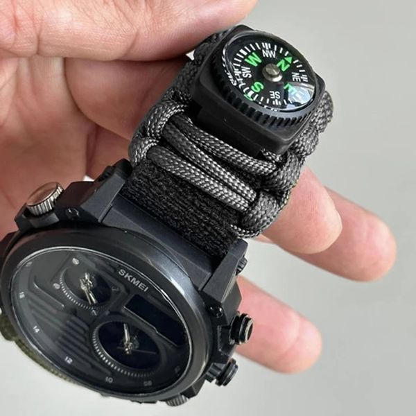 Наручные часы для выживания Skmei Paracord 2202BK с компасом и огнивом Black (7_01112) 7_01112 фото