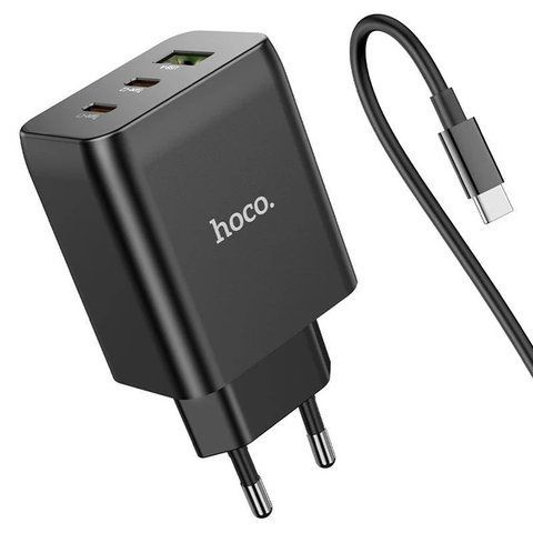 Сетевоe зарядное устройство Hoco N18 QC3.0 65W USB+2xType-C с кабелем Type-C Black (7_02678) 7_02678 фото