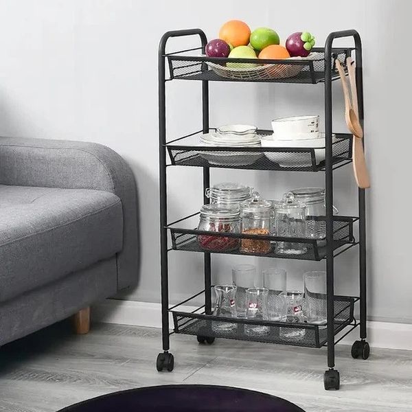 Стеллаж этажерка RIAS Four Layer Shelf на колесах 76x37x22 см Black (3_08400) 3_08400 фото