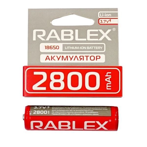 Акумулятор батарея Rablex 18650 Li-ion 2800mAh 3.7V із захистом Red 1 шт (7_01586) 7_01586 фото