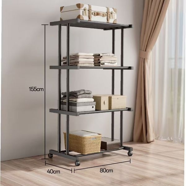 Етажерка металева RIAS Clothes Drying Rack 8041 на коліщатках 4 яруси 155x80x40 см Black (3_08401) 3_08401 фото