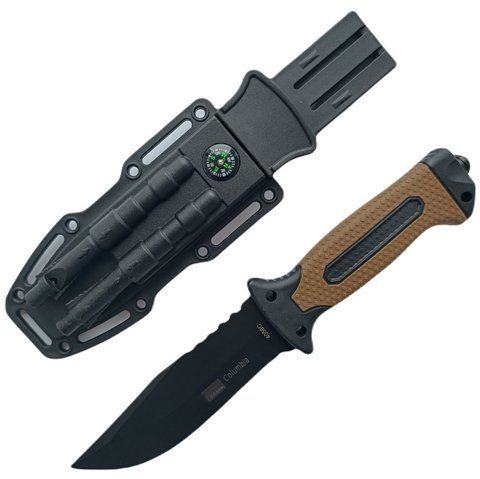 Тактический охотничий нож Columbia 4058C с огнивом и компасом + Чехол 27см Black-Brown (7_00062) 7_00062 фото