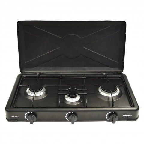 Газова плита настільна NURGAZ NG-3007 3 конфорки 4800W Black (3_05961) 3_05961 фото
