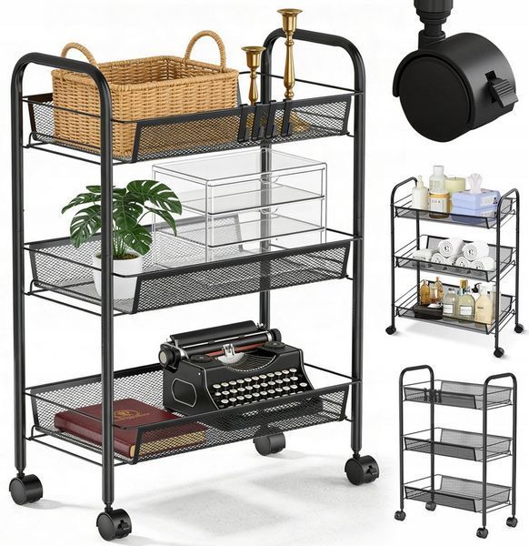 Стелаж етажерка на колесах RIAS Three Layer Shelf 3 яруси 63.5x43.5x25 см Black (3_08403) 3_08403 фото