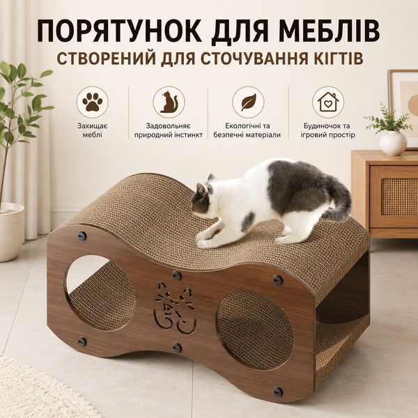 Когтеточка-лежанка для кота RIAS SC-59 с домиком 53&times;27&times;23 см Brown (3_08471) 3_08471 фото