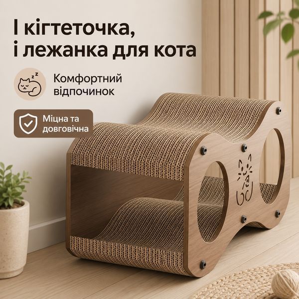 Когтеточка-лежанка для кота RIAS SC-59 с домиком 53&times;27&times;23 см Brown (3_08471) 3_08471 фото
