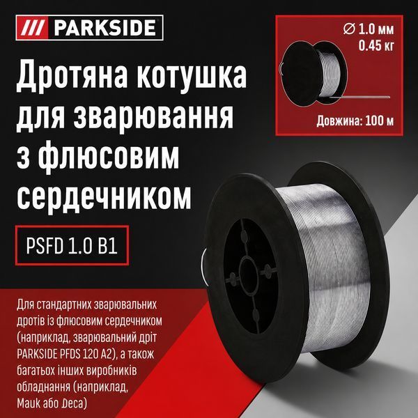 Зварювальний дріт Parkside PSFD C1 самозахисний для напівавтомата 1 мм 100 м Silver (3_08312) 3_08312 фото