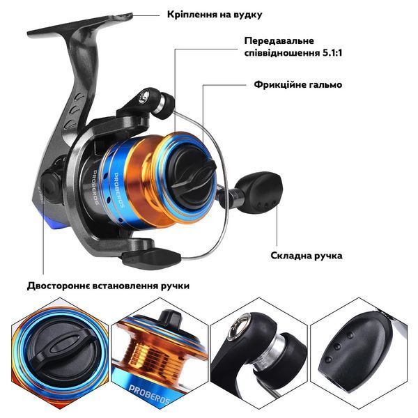 Комплект для рыбалки: удочка Proberos TFR036 2.4 м с катушкой, приманками и крючками в Сумке (3_06592) 3_06592 фото