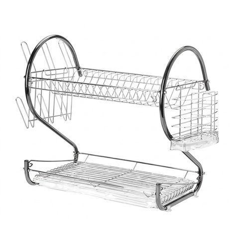 Органайзер для сушки посуды RIAS 2-Layer Dish Drainer двухъярусная с поддоном 37x11.5x26 см Silver (3_08762) 3_08762 фото