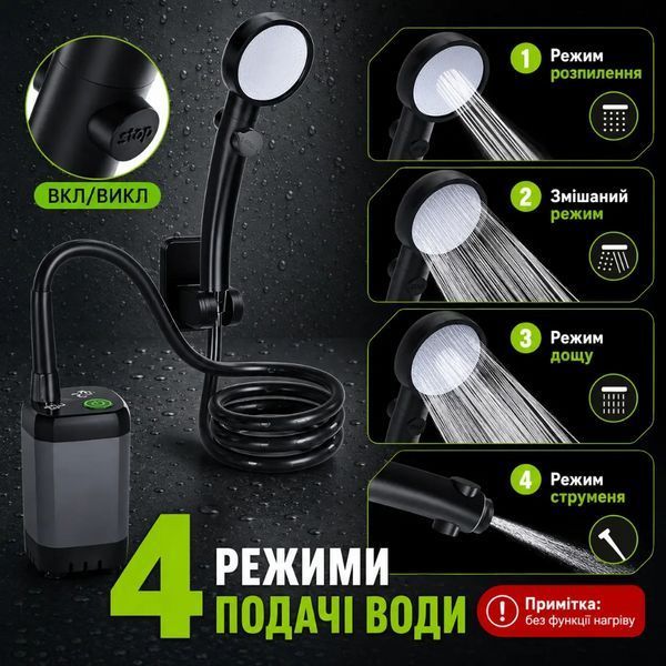Портативний душ RIAS LH-04 з акумулятором 6000 мА&middot;г та LED-дисплеєм Black (3_08410) 3_08410 фото