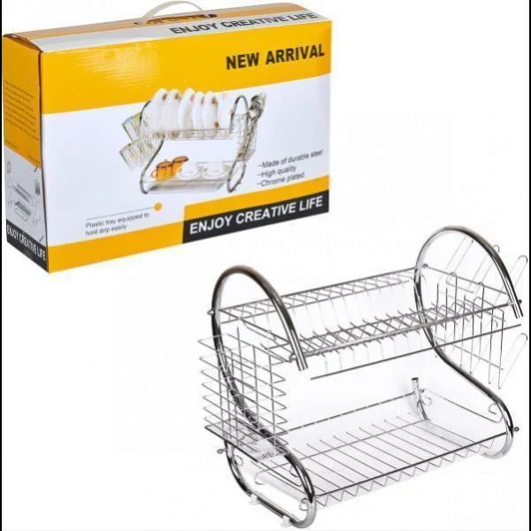 Органайзер для сушки посуды RIAS 2-Layer Dish Drainer двухъярусная с поддоном 37x11.5x26 см Silver (3_08762) 3_08762 фото
