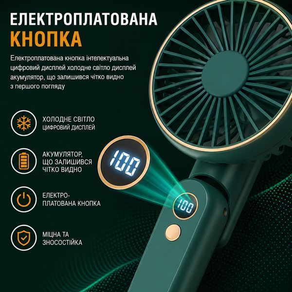 Вентилятор портативний складаний RIAS F18 з цифровим дисплеєм 5W 2000mAh Dark Green (3_08646) 3_08646 фото